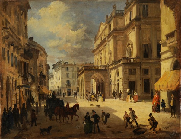 View of the Teatro alla Scala from Giardino lane by Angelo Inganni